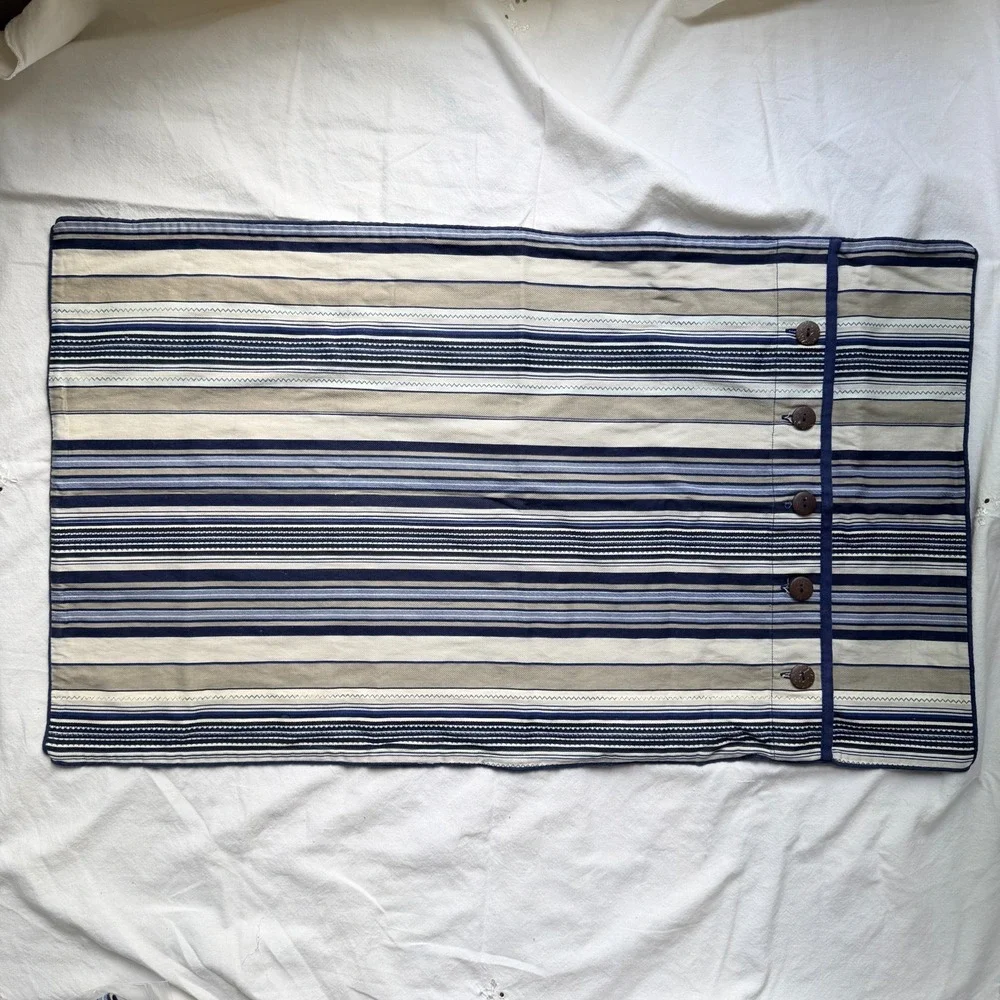 Set of 2 Columbia Blue Ticking Stripe Pillow Shams 20x34 Coastal Beachy Nautical